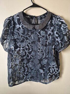 Black/silver translucent blouse